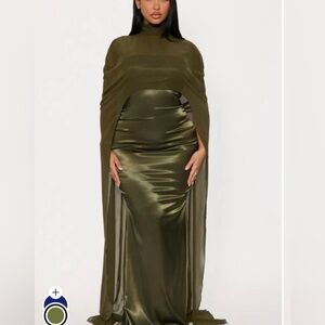 BNWT Olive Green Evening Gown with Scarf Accessory
